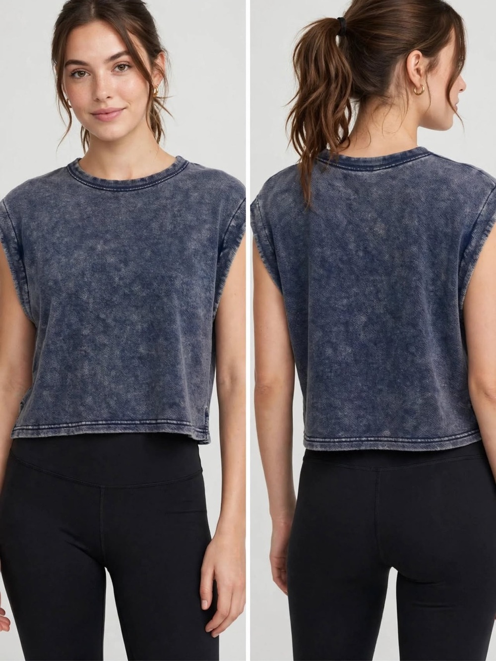Offline by Arie Navy Acid washed Blue Sleeveless Muscle Terry Crop Top